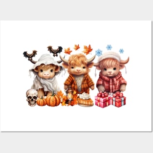 Happy Hallothanksmas Highland Cow #1 Posters and Art